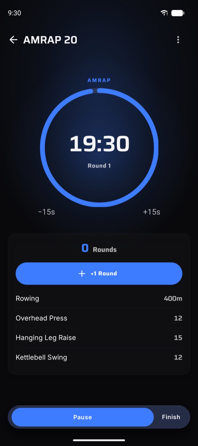 An AMRAP timer counting rounds