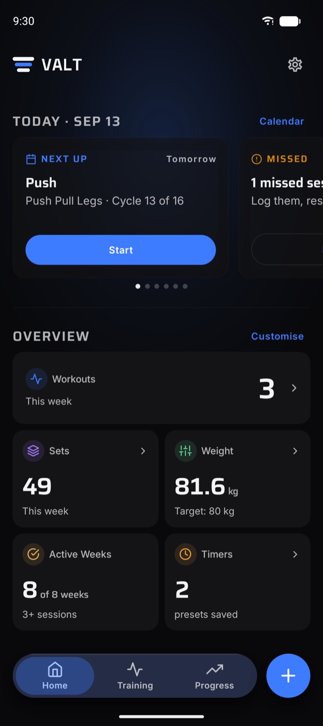 The Valt dashboard